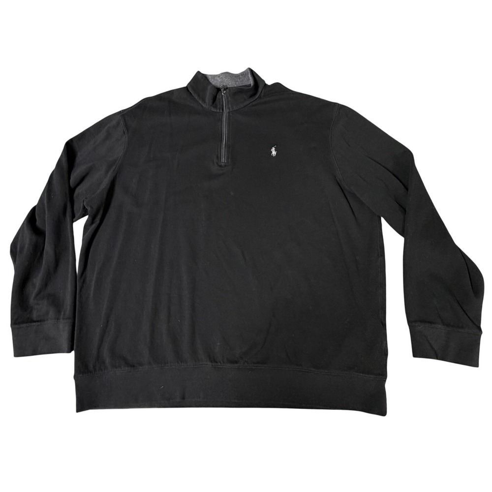 Polo Ralph Lauren Quarter Zip Pullover Black XXL Cotton Blend Pony Logo Mens